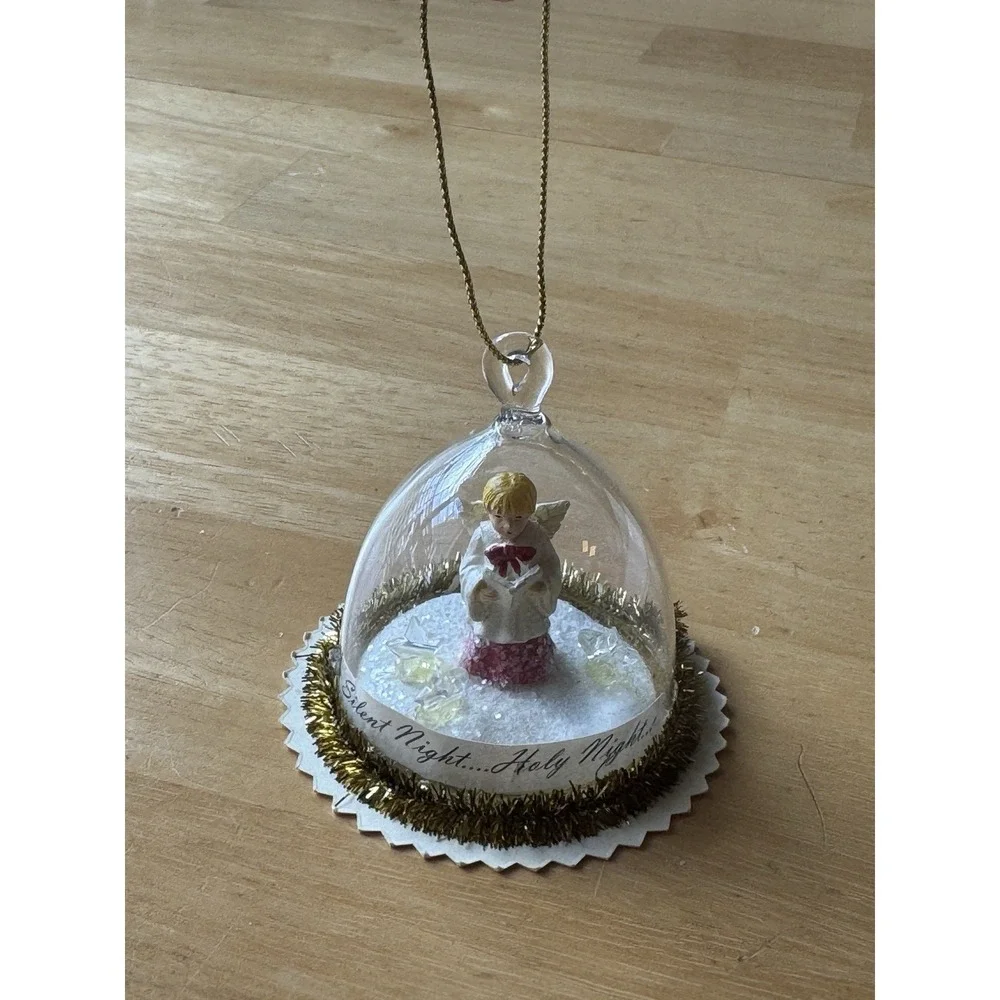 Vintage Glass Bell Diorama Ornament Choir Boy Silent Night Snow Scene 3 In